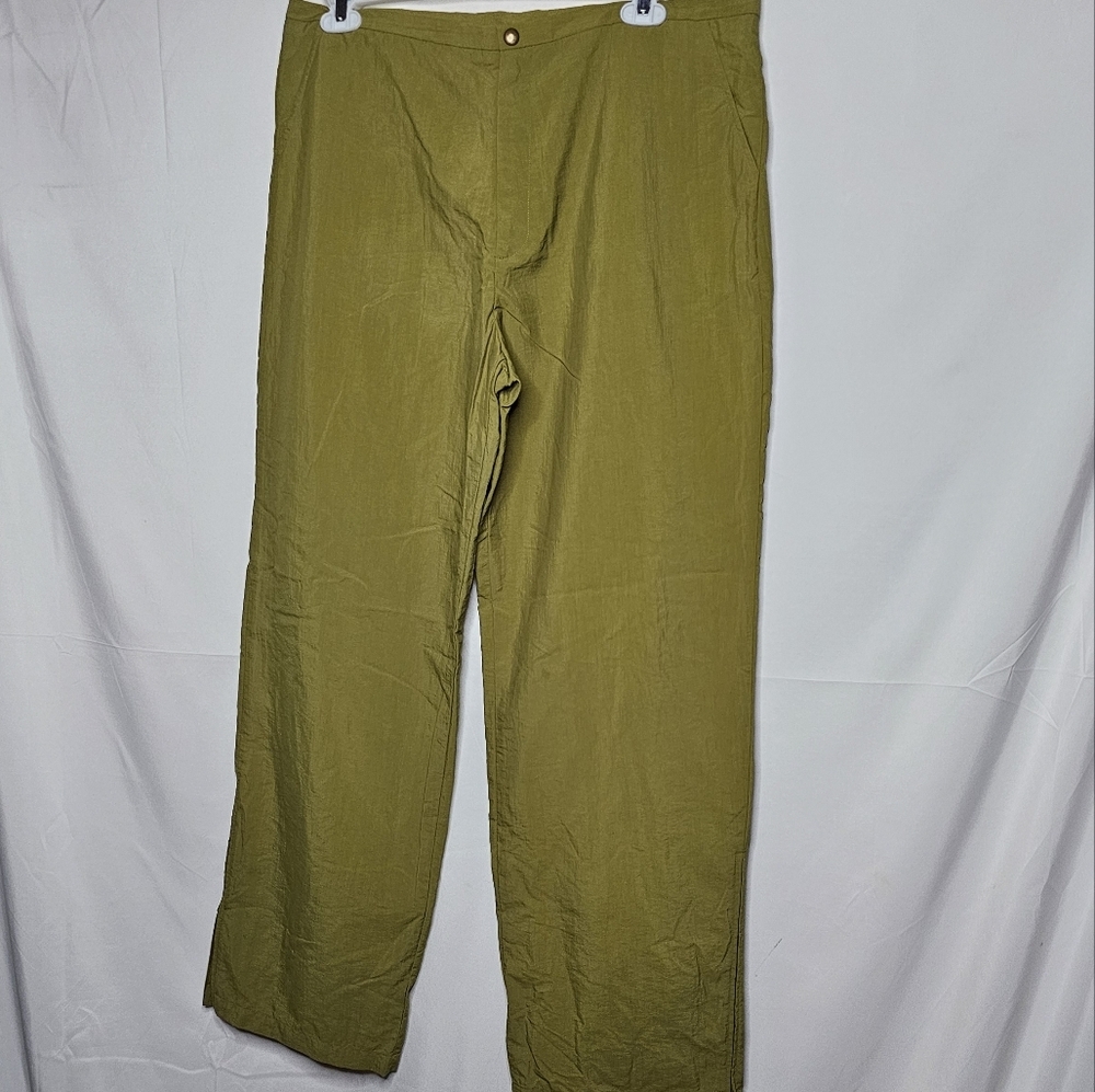 Nova Tony Melillo DISCONTINUED nylon green wide straight leg pants sz XL